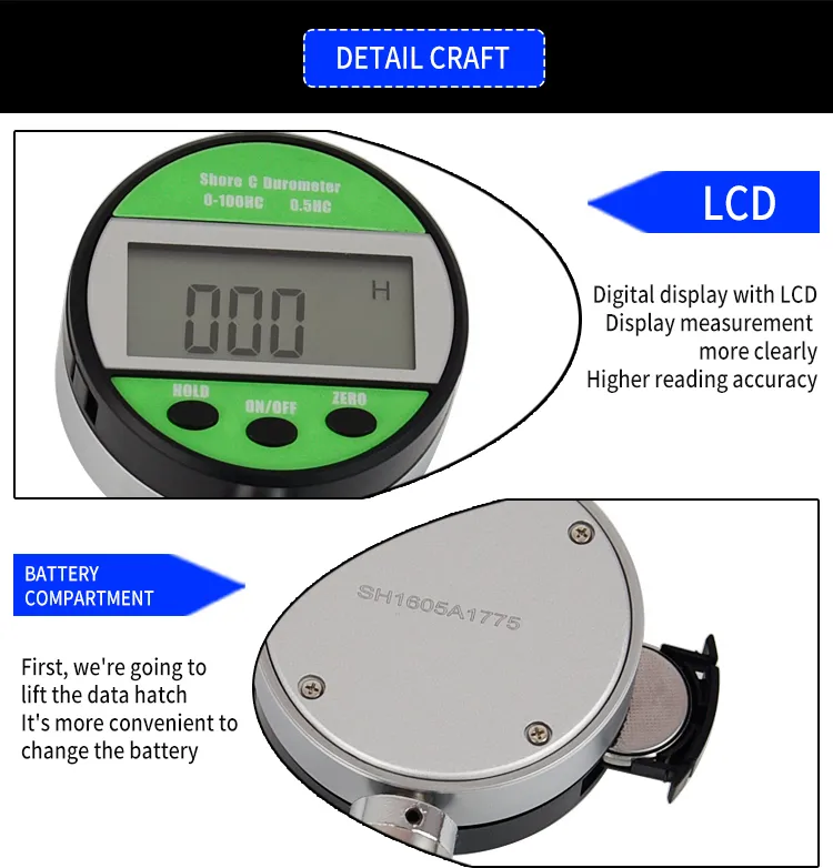 Factory Wholesale Handheld 0- 100hc Digital Shore C Hardness Tester for Rubber and Plastic Microporous Material Hardness