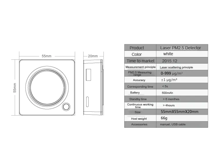 Portable Handheld Small Size Accurate Professional Laser Sensor Pm2.5 Dust Air Quality Gas Sensor Detector